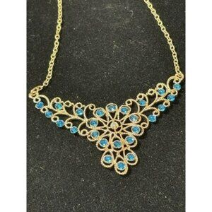 BETSEY Johnson Gold Tone Blue Rhinestone Necklace V Shape NWT!